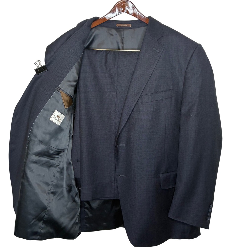 Peter Millar Suit Men 48R Navy Blue 100% Wool Micro Check 2-Piece Made in Canada